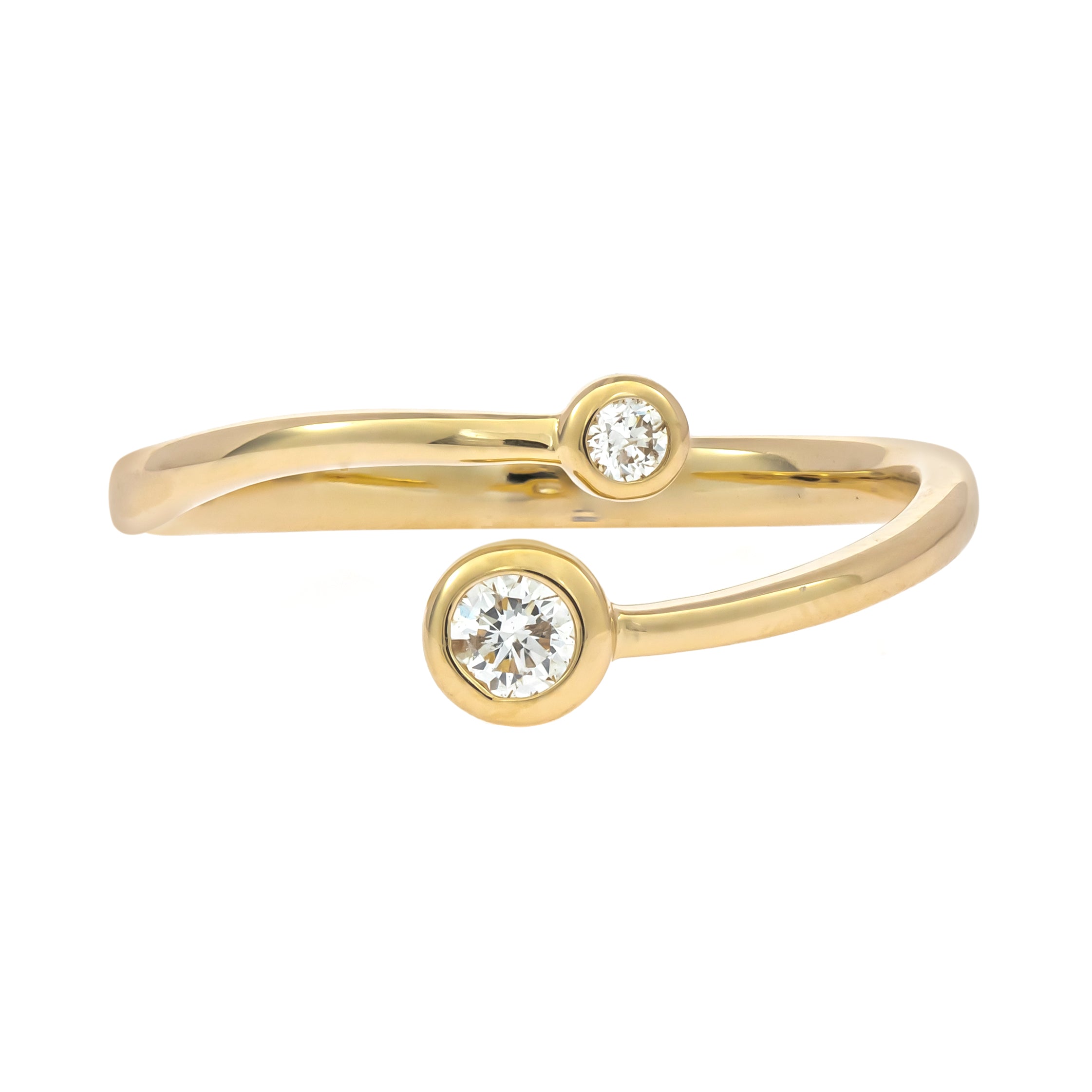 Anillo Bypass Dos Diamantes Naturales Bizel en Oro Amarillo 14k