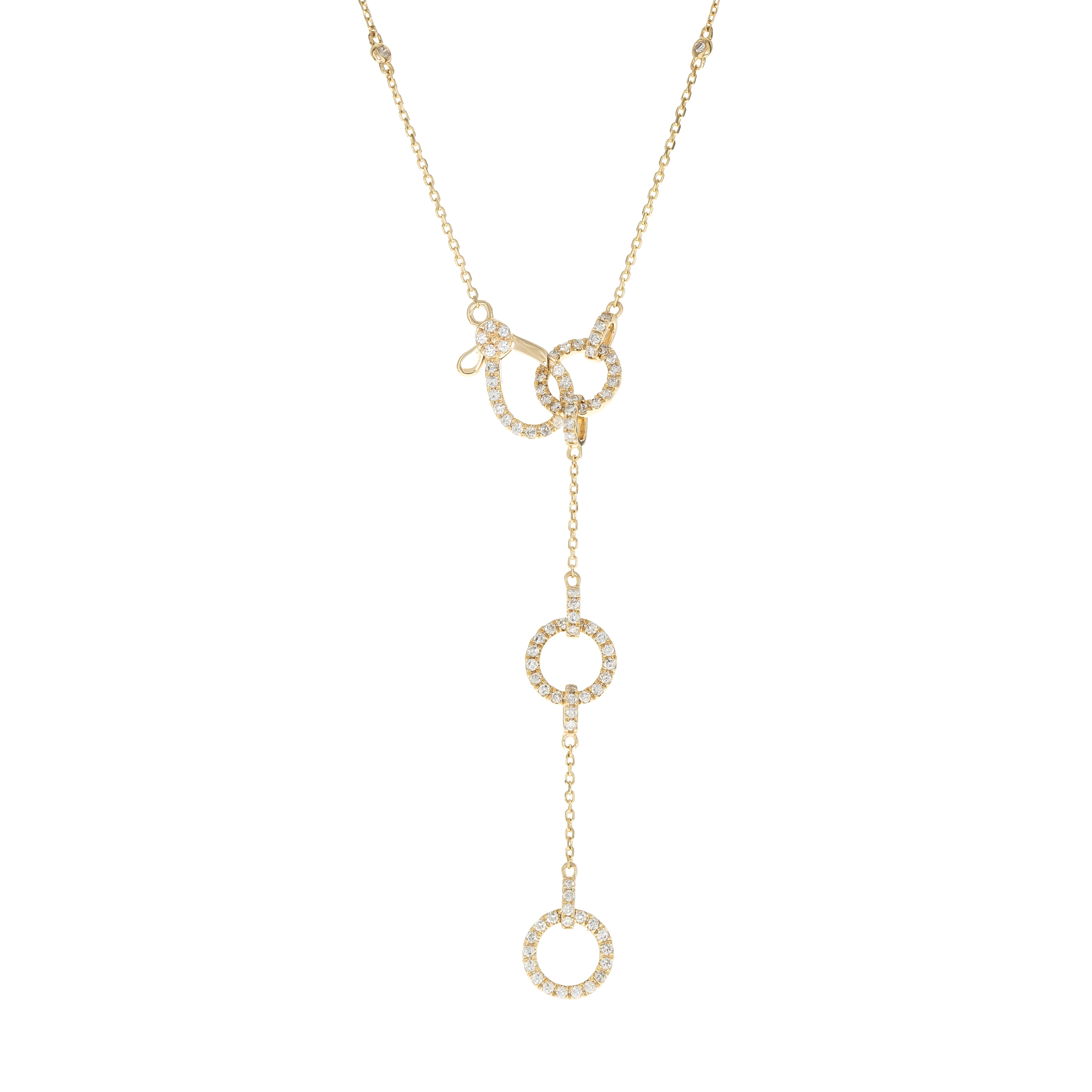 Collar Lariat Tres Círculos Diamantes Naturales 0.61 ct en Oro Amarillo 14k