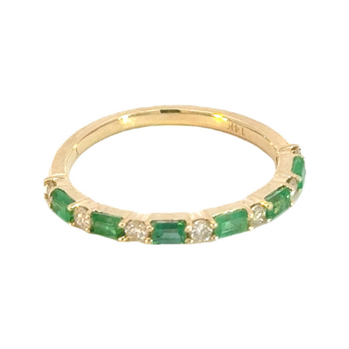 Anillo Banda con Diamantes y Piedra de Color en Oro Amarillo 14k - Oro Amarillo - Esmeralda