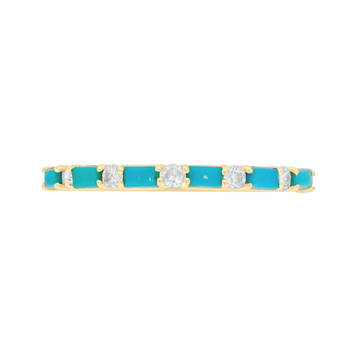 Anillo Banda con Diamantes y Piedra de Color en Oro Amarillo 14k - Oro Amarillo - Turquesa