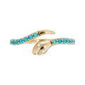 Anillo Serpiente Abierto con Diamantes y Turquesa en Oro Amarillo 14k - Oro Amarillo - Turquesa