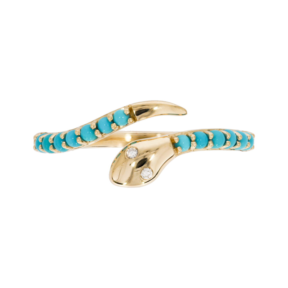 Anillo Serpiente Abierto con Diamantes y Turquesa en Oro Amarillo 14k - Oro Amarillo - Turquesa