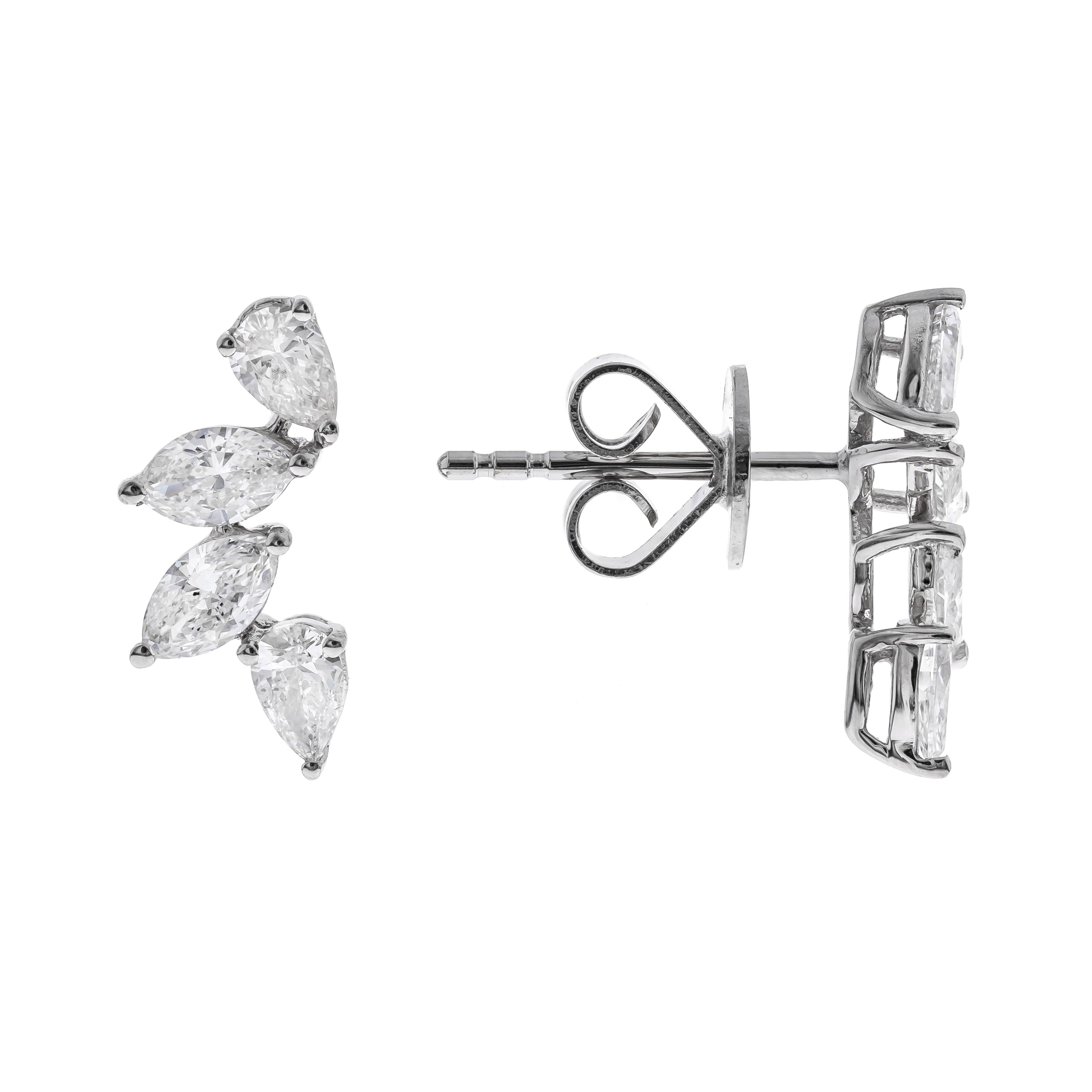 Aretes Escalera Diamante Lab Marquesa y Pera en Oro Blanco 14k