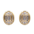 Aretes Oval Ilusión Diamantes Naturales Baguette y Redondos en Oro Amarillo 14k