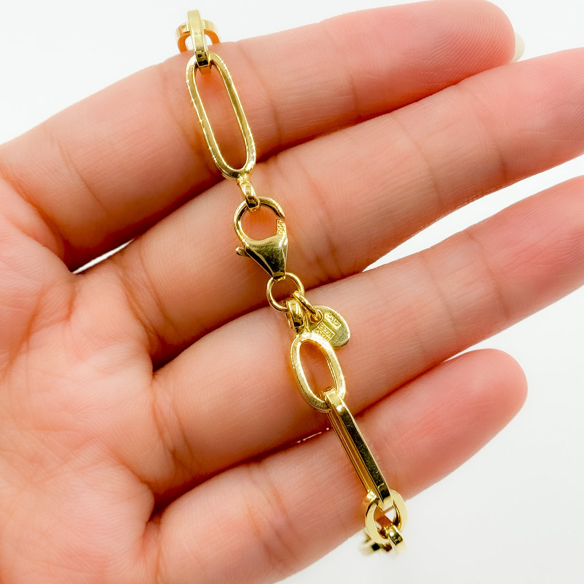 Pulsera Hueca Eslabón Largo y Corto en Oro Amarillo 14k - Oro Amarillo