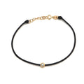 Pulsera Fashion Bisel con Diamante en Oro Amarillo 14k, Cordón Negro