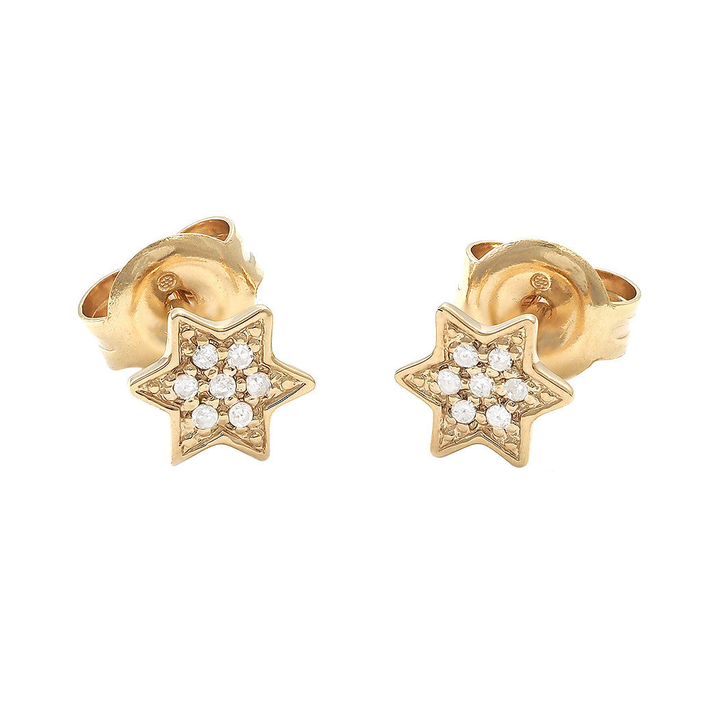 Aretes Estrella de David con Diamantes en Oro Amarillo 14k