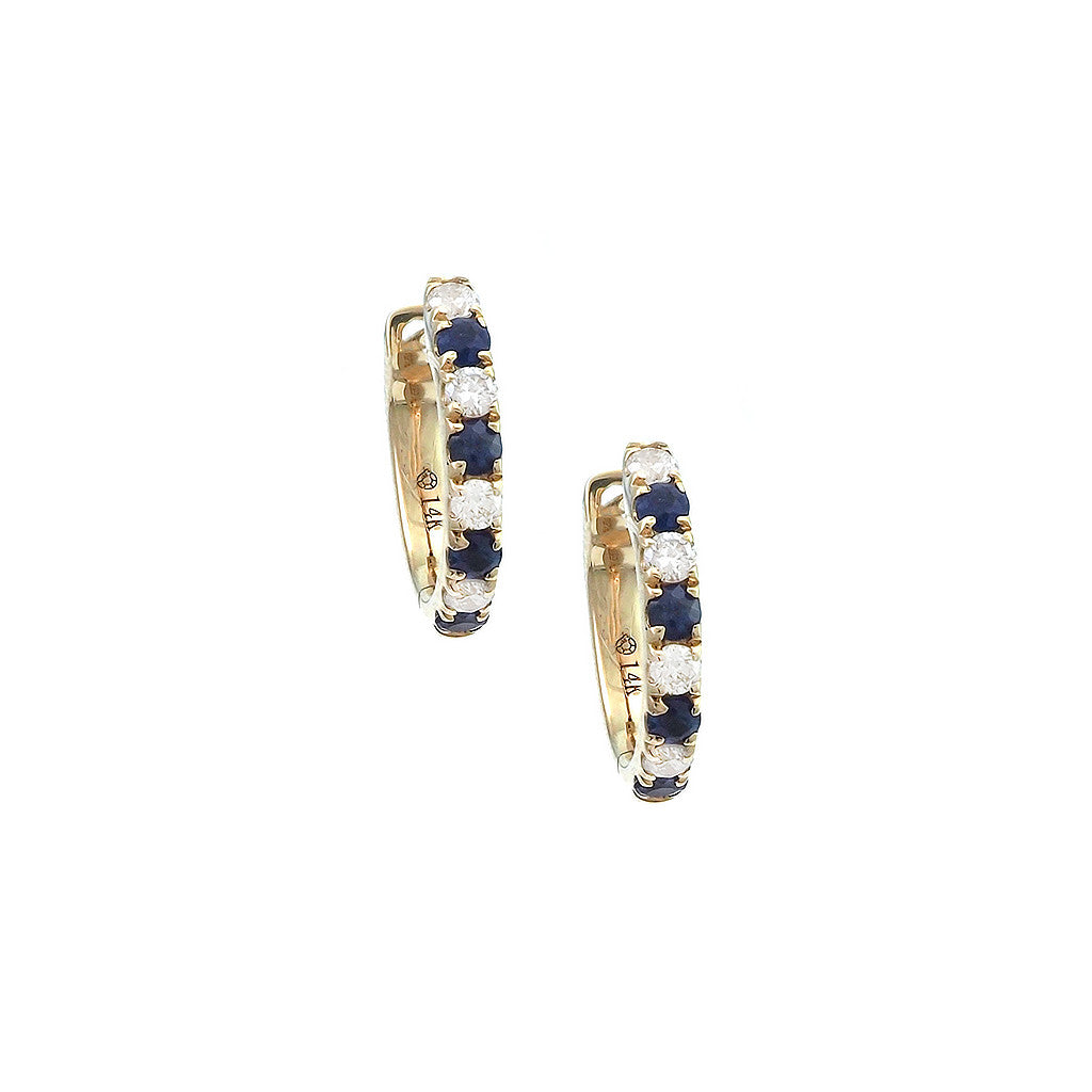 Aretes Huggie con Piedra de Color y Diamantes en Oro Amarillo 14k