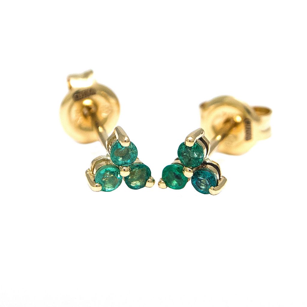 Aretes con Esmeralda Corte Redondo en Oro Amarillo 14k