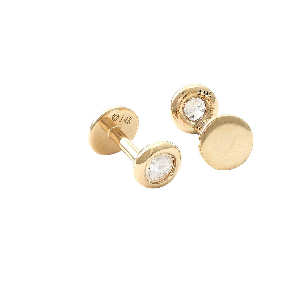 Aretes de Bisel con Diamantes en Oro Amarillo 14k