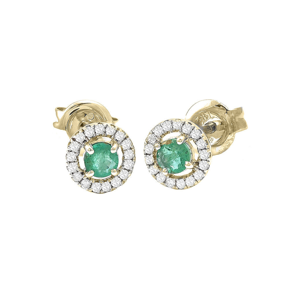 Aretes Clásicos con Piedra de Color y Diamantes en Oro Amarillo 14k