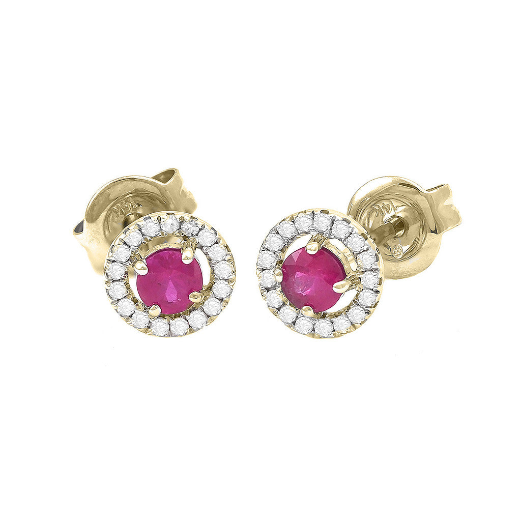 Aretes Clásicos con Piedra de Color y Diamantes en Oro Amarillo 14k