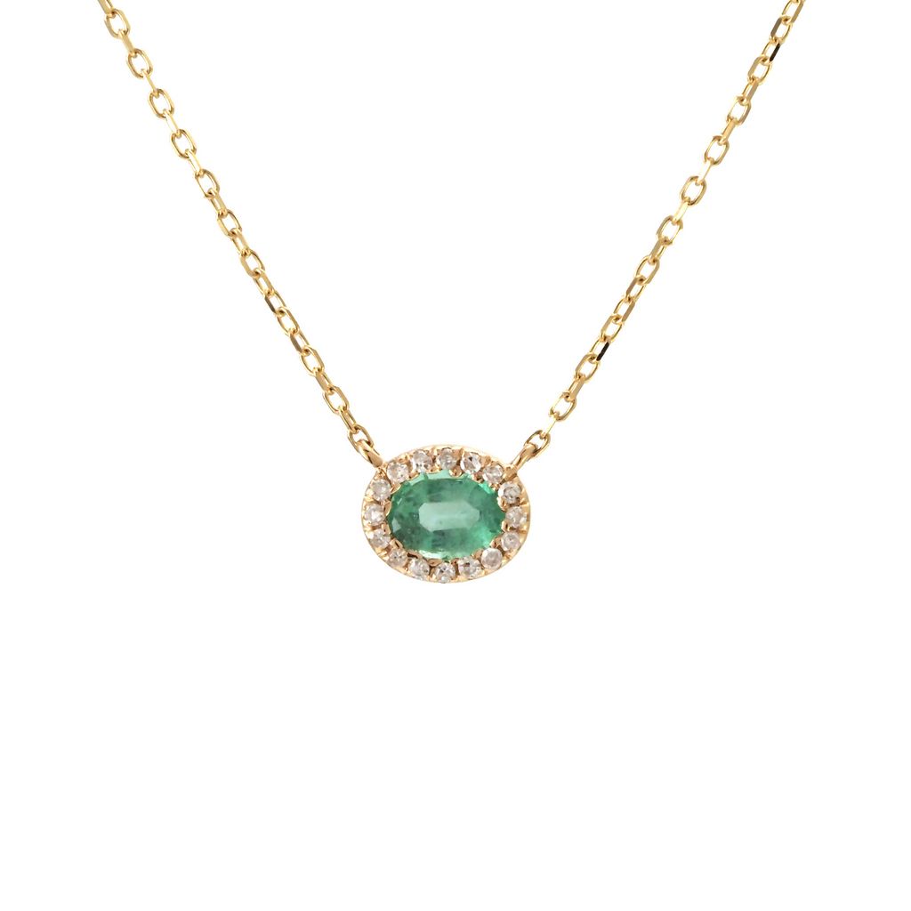 Collar Fashion Oval con Piedra de Color y Diamantes en Oro Amarillo 14k