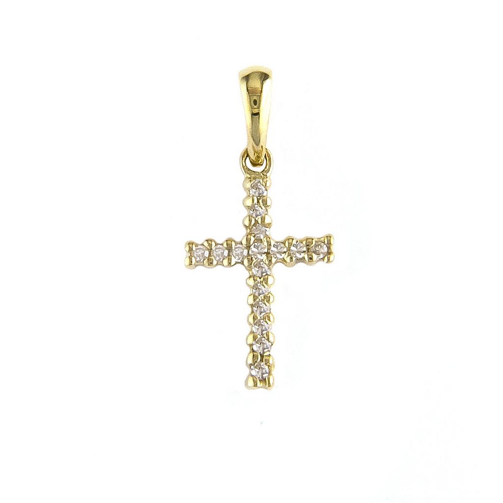 Dije de Cruz con Diamantes en Oro Amarillo 14k