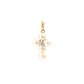 Collar con Cruz de Perlas y Diamante en Oro 14k