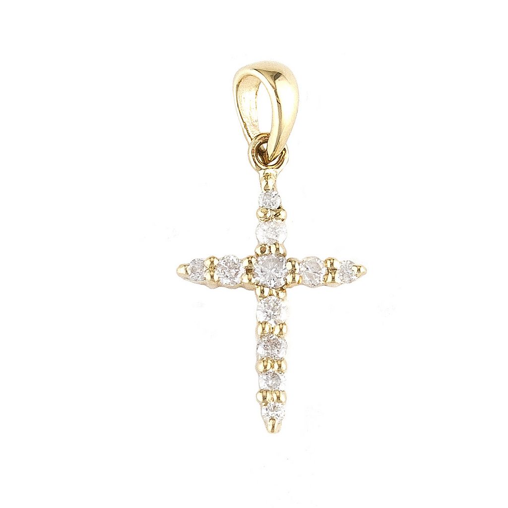 Dije de Cruz con Diamantes de Corte Redondo en Oro Amarillo 14k