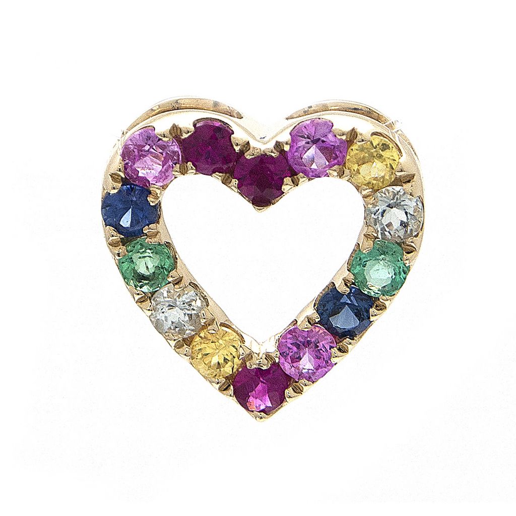 Dije Corazón Multicolor en Oro Amarillo 14k