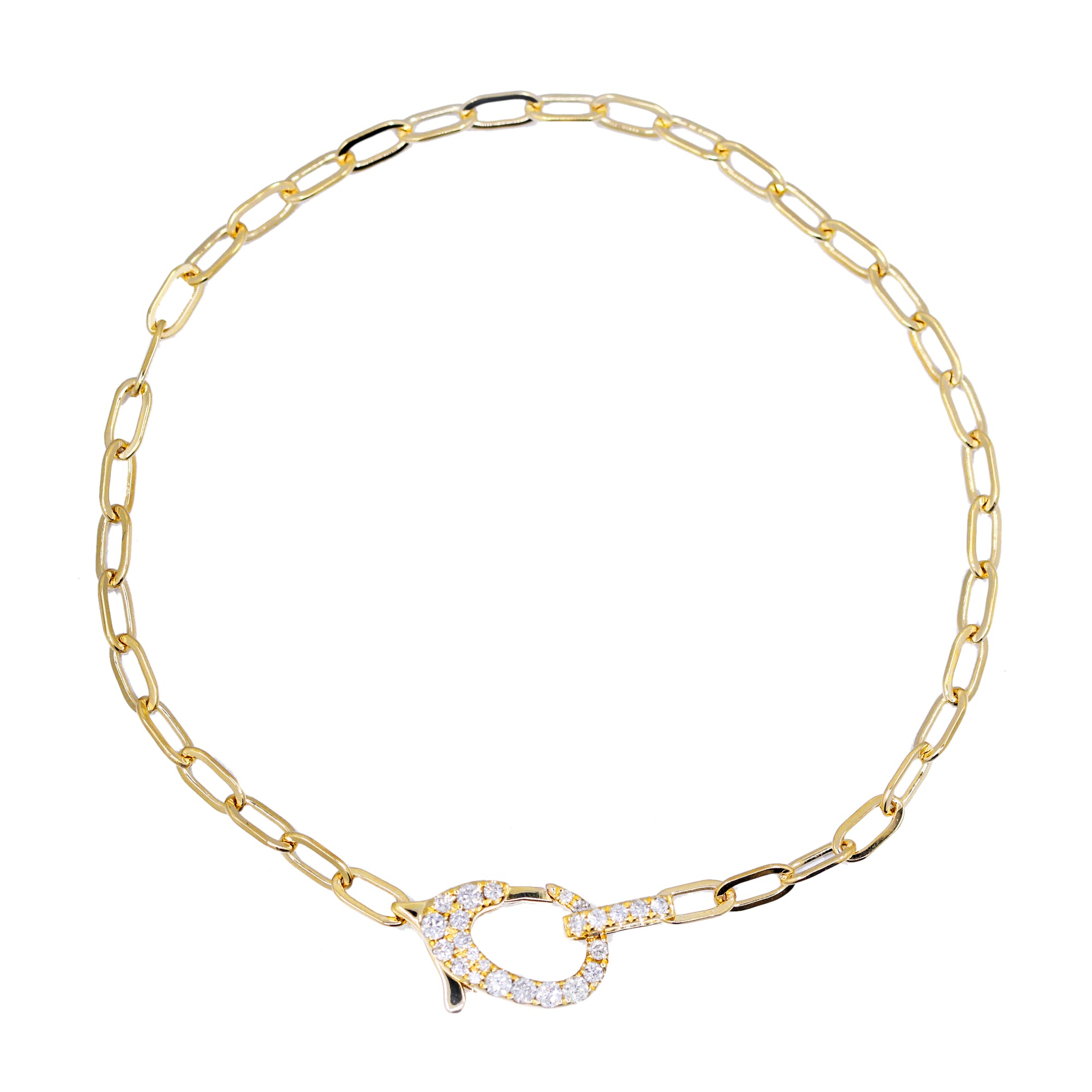 Pulsera Paperclip con Broche Diamantes Naturales 0.24 ct en Oro Amarillo 14k