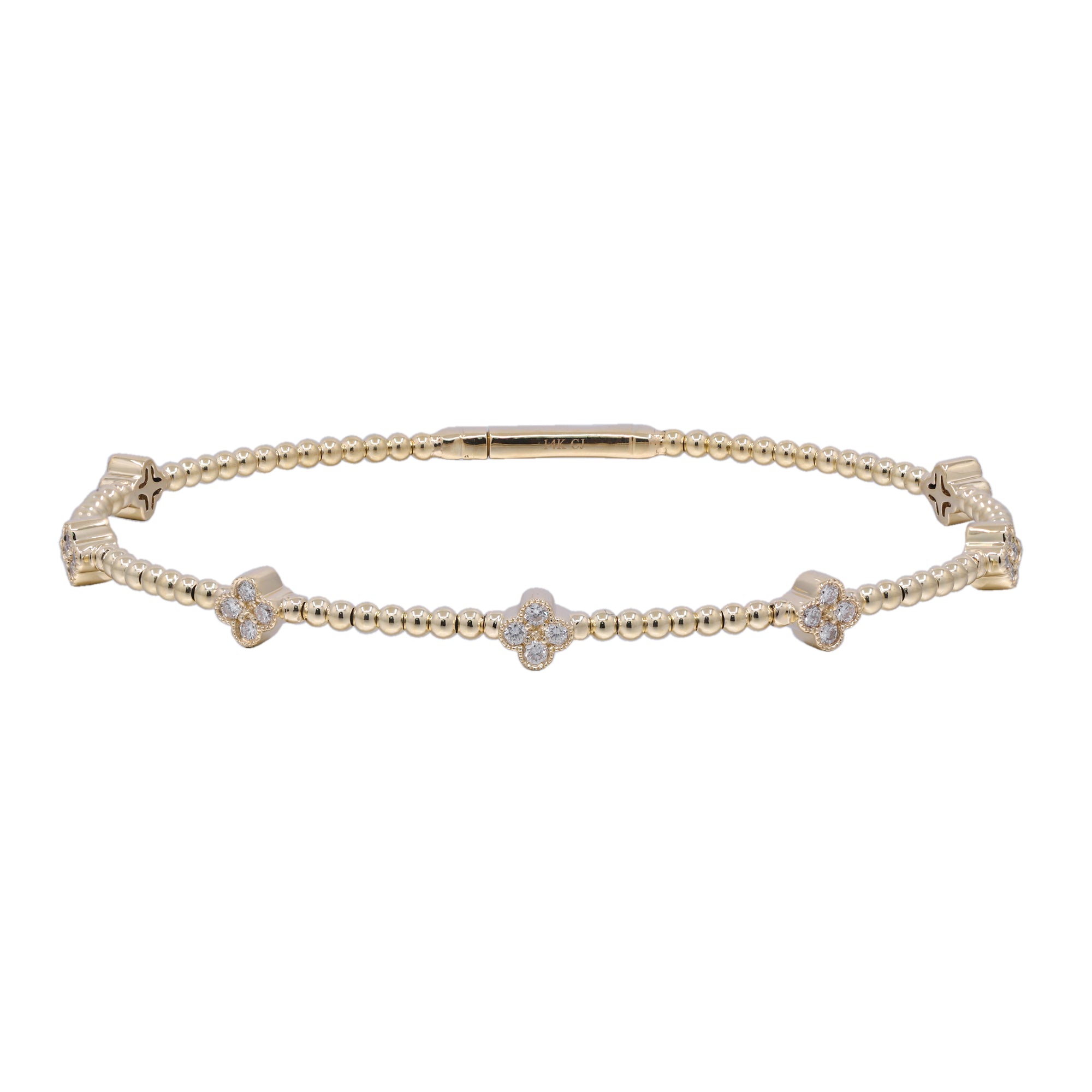 Bangle Flexible Tréboles Diamantes Naturales 0.42 ct en Oro Amarillo 14k