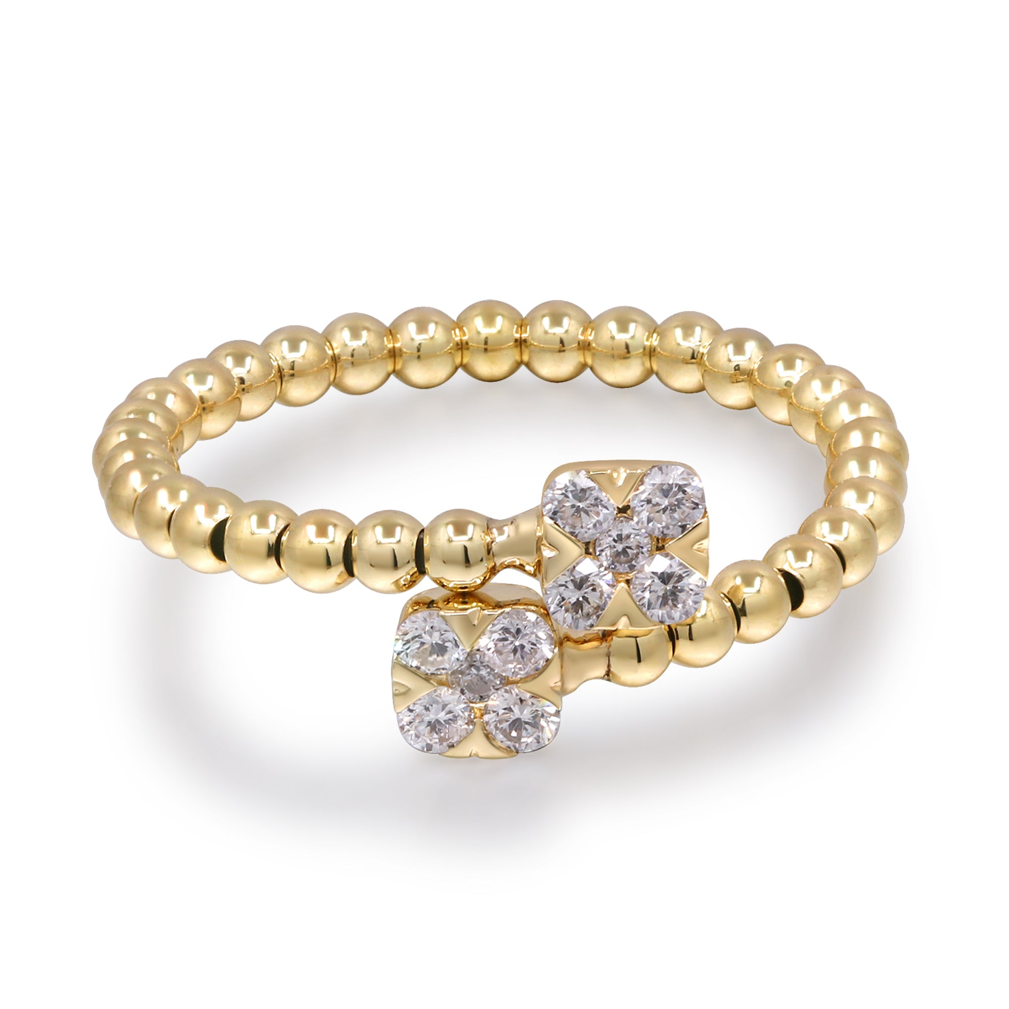 Anillo Bubble Doble Trébol Diamantes Naturales 0.22 ct en Oro Amarillo 14k