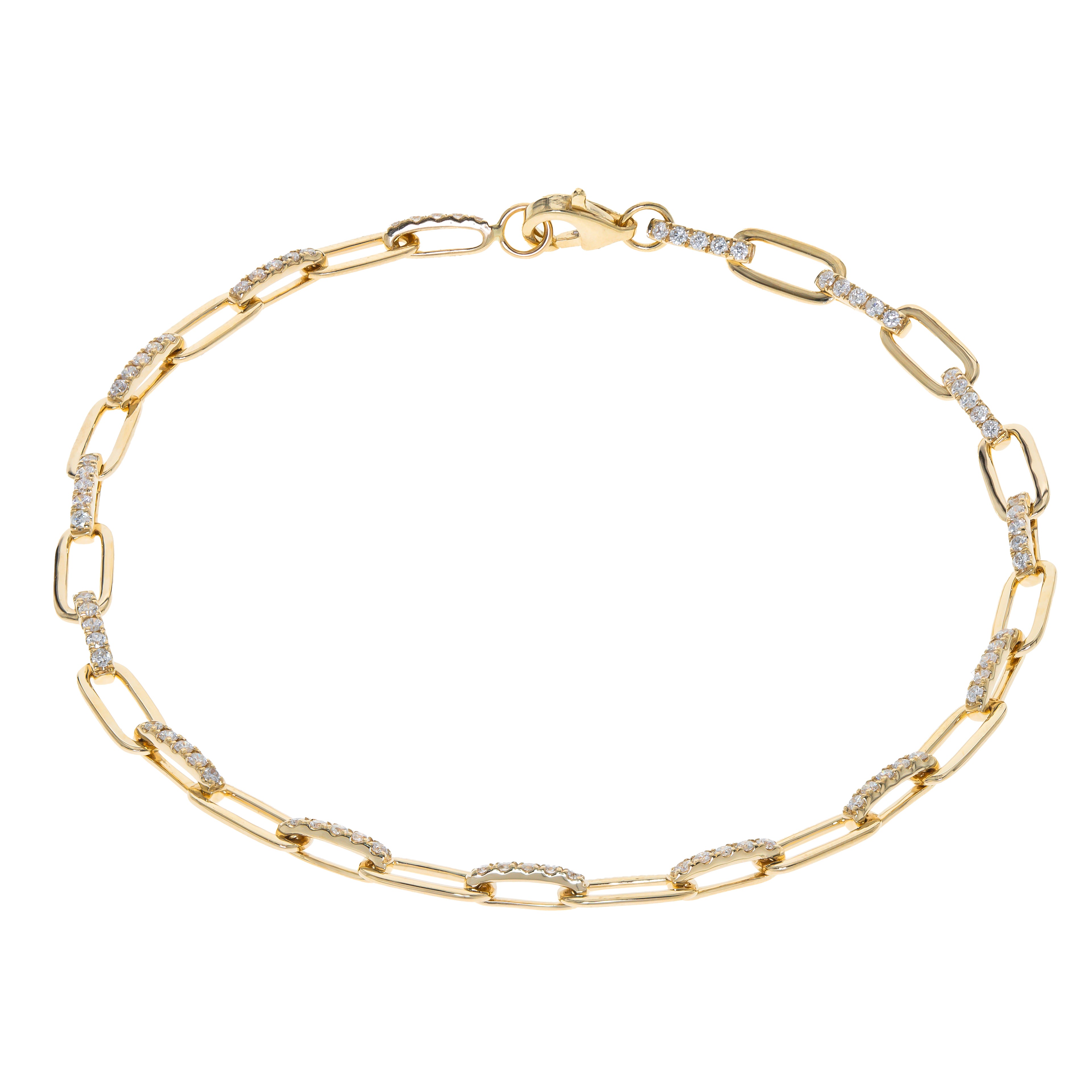 Brazalete Paperclip Diamantes Naturales 0.54 ct en Oro Amarillo 14k