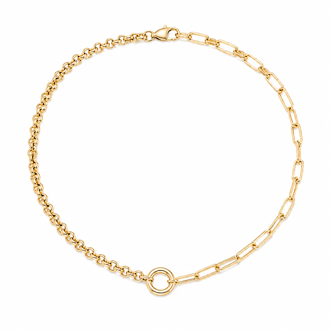 Cadena Paperclip y Cable Fancy en Oro Amarillo 14k