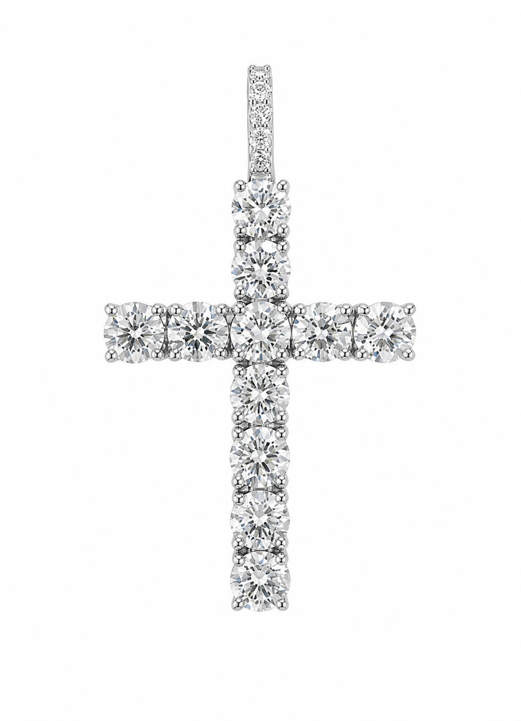 Cruz con Diamantes de Laboratorio en Oro Blanco 14k