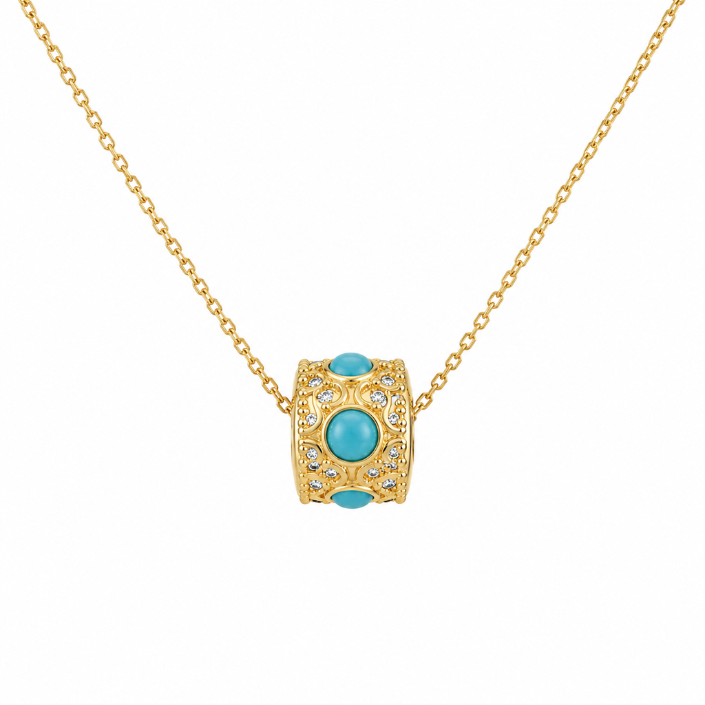 Charm Aro con Turquesa Natural y Diamantes en Oro 14k