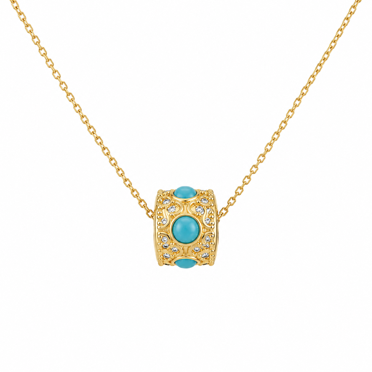 Charm Aro con Turquesa Natural y Diamantes en Oro 14k