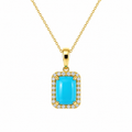 Charm Rectangular con Turquesa Natural y Diamantes en Oro 14k