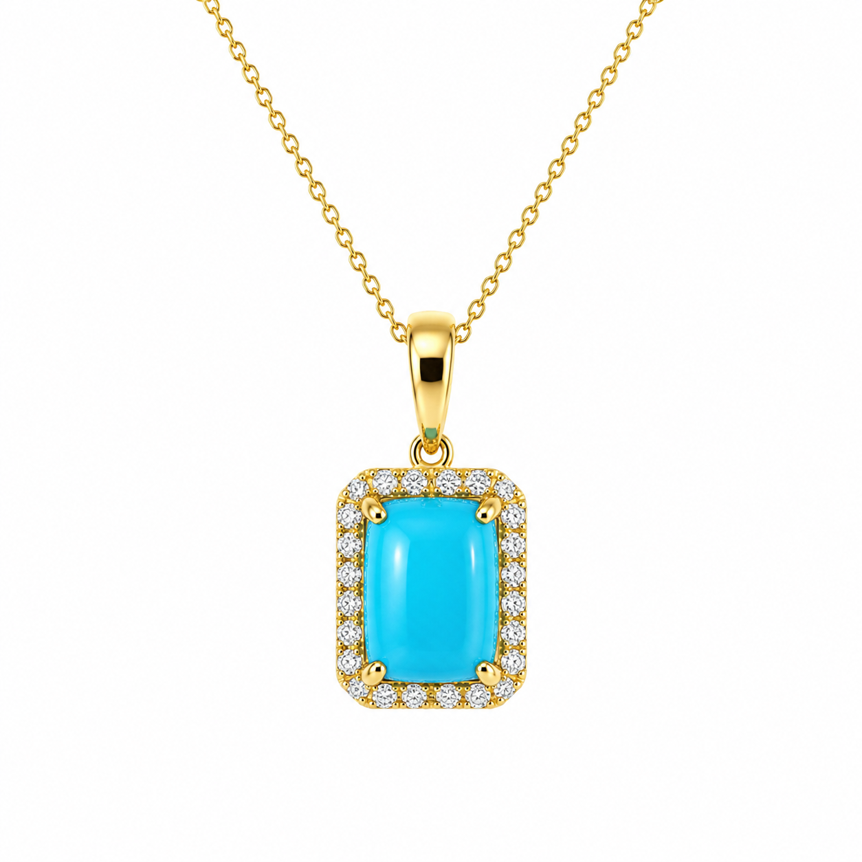 Charm Rectangular con Turquesa Natural y Diamantes en Oro 14k
